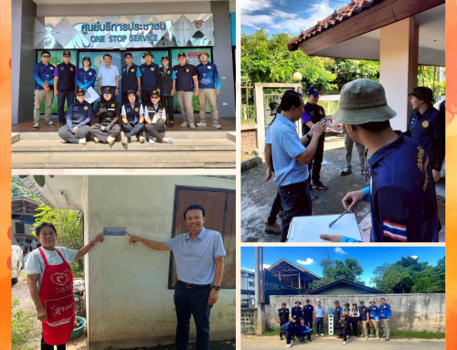 กรรมการสมาคมนักอุทกวิทยาไทย ดำเนินการเรื่อง การติดสติกเกอร์วัดระดับน้ำ  ที่คราบระดับน้ำท่วมสูงสุดปี2567 ของชุมชน เทศบาลตําบลหนองหอย เชียงใหม่